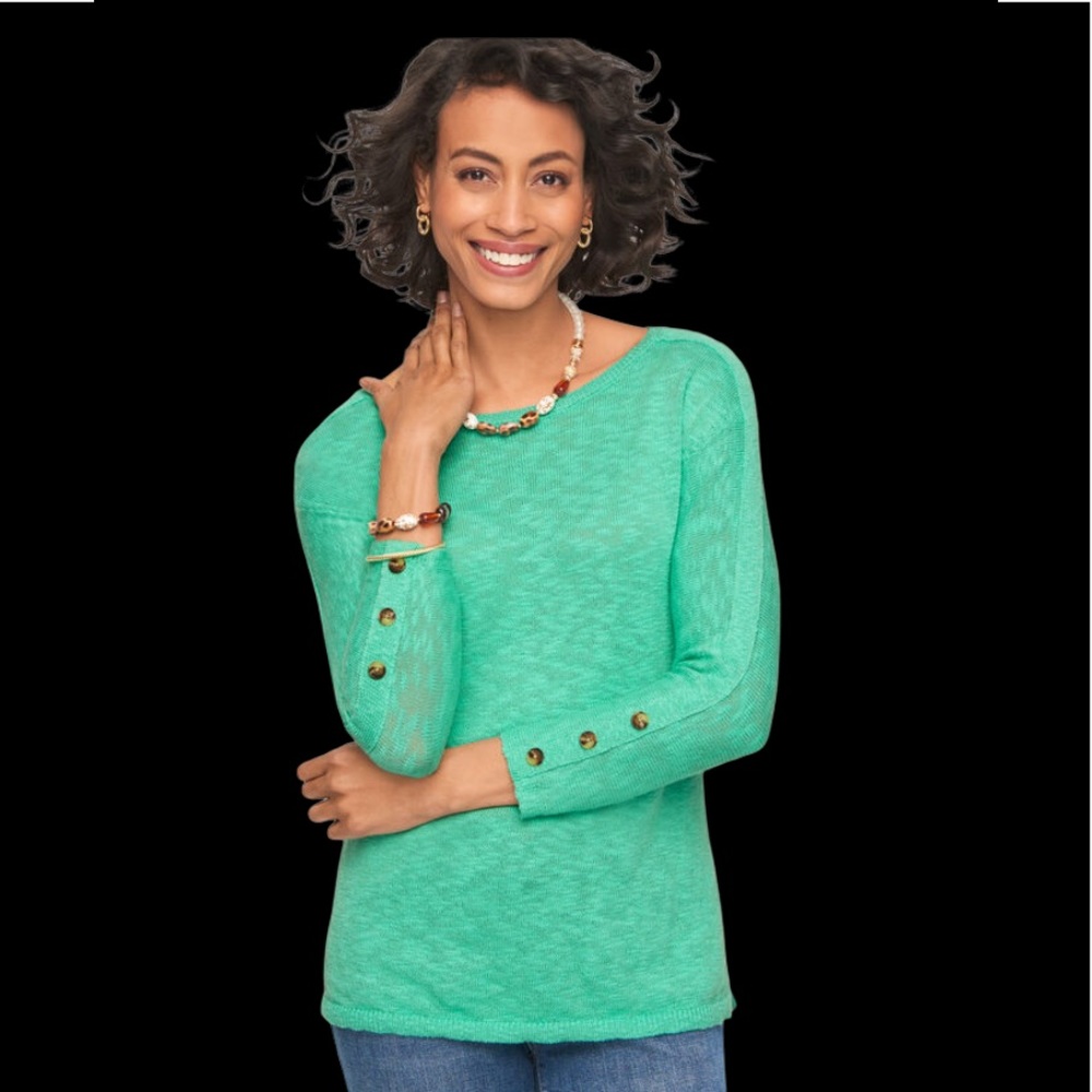 NEW TALBOTS Women’s: BUTTON CUFF SLUB PULLOVER